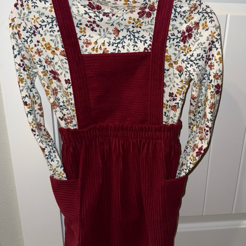 Wonder Nation Red Corduroy Dress with Floral Top